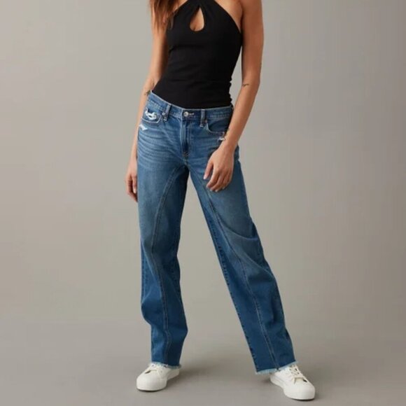 American Eagle Outfitters Denim - American Eagle Jeans Women's 2 AE Low-Rise Baggy Straight Distressed Retro Indie